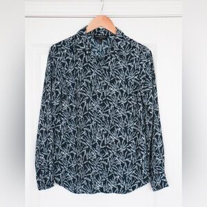 Banana Republic Navy Floral Semi-Sheer Button Down